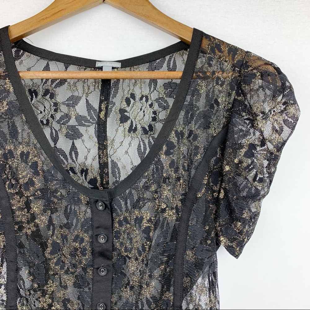 Charlotte Russe Ruffle Sleeve Sheer Lace Blouse - Picture 2 of 8